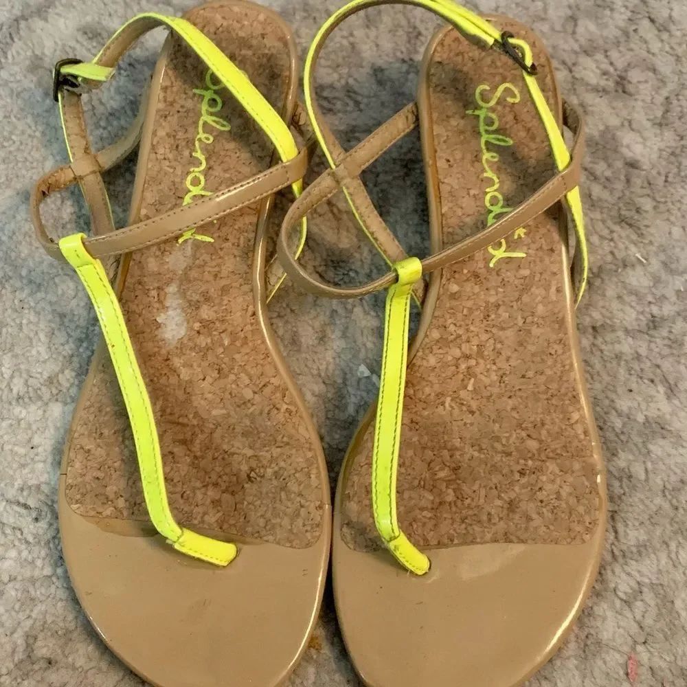 Splendid Tan & Florescent Yellow Cork Sandals